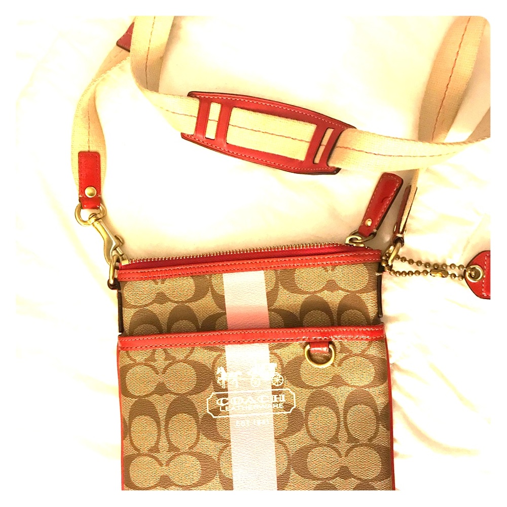 Coach brown and pink signature crossbody bag